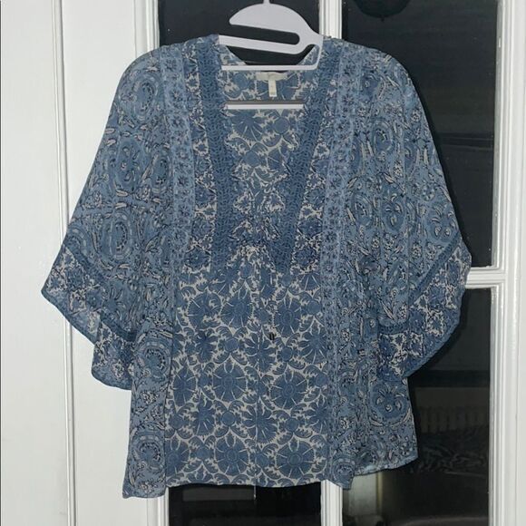 Joie flowy blue floral paisley sheer bohemian boho top blouse size small - Picture 1 of 7